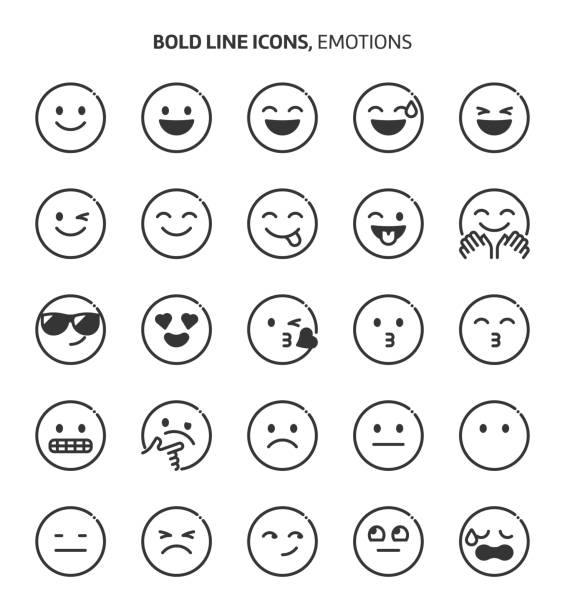 ilustraciones, imágenes clip art, dibujos animados e iconos de stock de emociones, los iconos de línea - smiley face