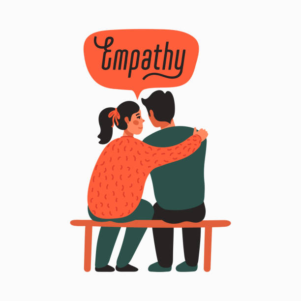 Empathy. Empathy and Compassion concept - young woman comforting sad man Empathy. Empathy and Compassion concept - young woman comforting sad man. Helping hand or psychological care. Vector illustration in flat cartoon style on white background. unhappy couple stock illustrations