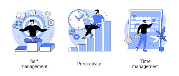 Employee performance and self-organization abstract concept vector illustrations. Employee performance and self-organization abstract concept vector illustration set. Self and time management, productivity, motivation software, effective job planning, control abstract metaphor.  time tracking stock illustrations