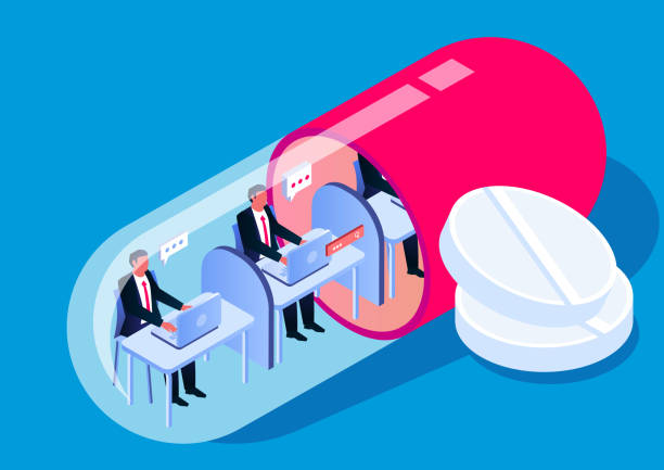 Employees sit and work inside capsules, modern white-collar workers have an overloaded lifestyle vector art illustration