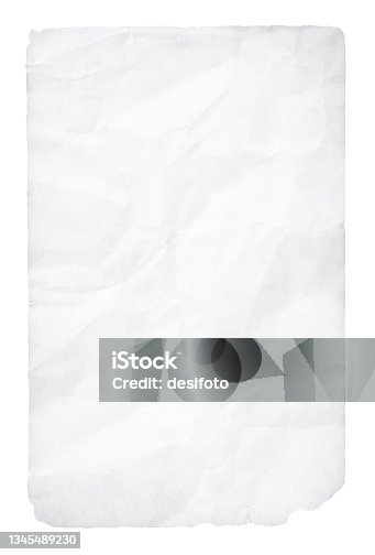 istock Empty blank white coloured grunge crumpled crushed recycled paper vertical vector backgrounds with folds and creases all over and uneven torn edges 1345489230