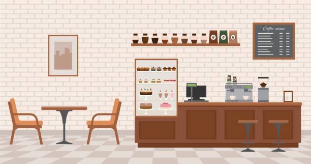 Empty cafe interior. Empty cafe interior. Flat design vector illustration store backgrounds stock illustrations
