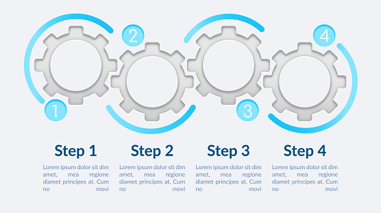 Empty circle gears vector infographic template. One colored presentation design elements with text space. Data visualization with 4 steps. Process timeline chart. Workflow layout with copyspace
