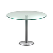 Empty glass round office table with metal stand isolated on white background. Vector template for coffee house interior. Illustration of table furniture empty for cafeteria