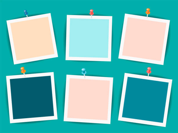 Empty photo frames on a dark turquoise background, can be used as mocap for posters and social media vector art illustration