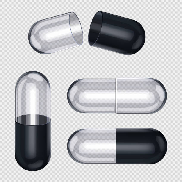 Empty pill capsules isolated on transparent background. Vector realistic mockup of medical capsule pill. vector art illustration