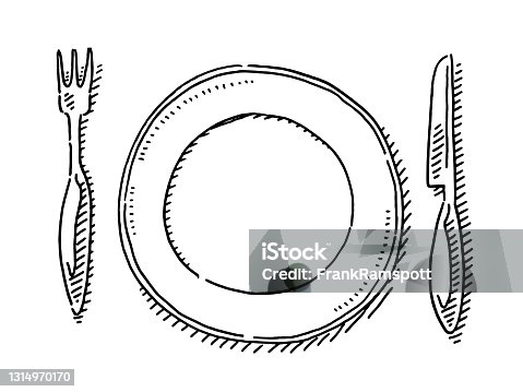istock Empty Plate And Knife And Fork Drawing 1314970170