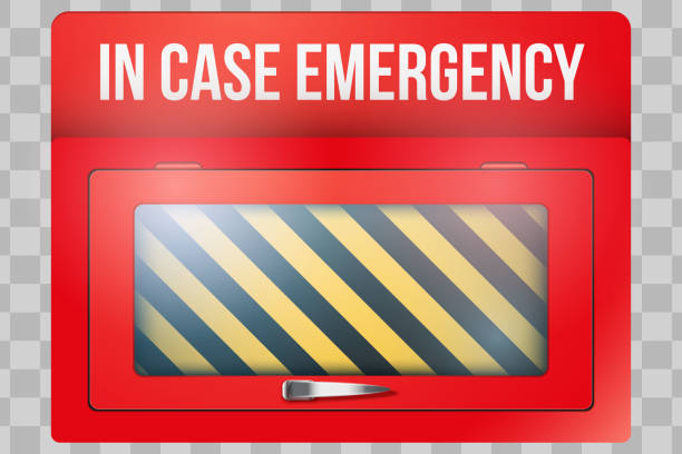 Empty red box with in case of emergency Empty red emergency box with in case of emergency breakable glass. Vector illustration Isolated on transparent background. accidents and disasters stock illustrations