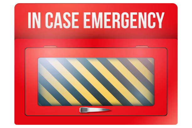 Empty red box with in case of emergency Empty red emergency box with in case of emergency breakable glass. Vector illustration Isolated on white background. Editable. accidents and disasters stock illustrations