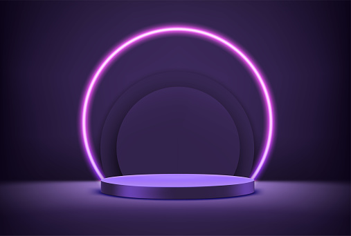 Empty stage with circle neon lighting