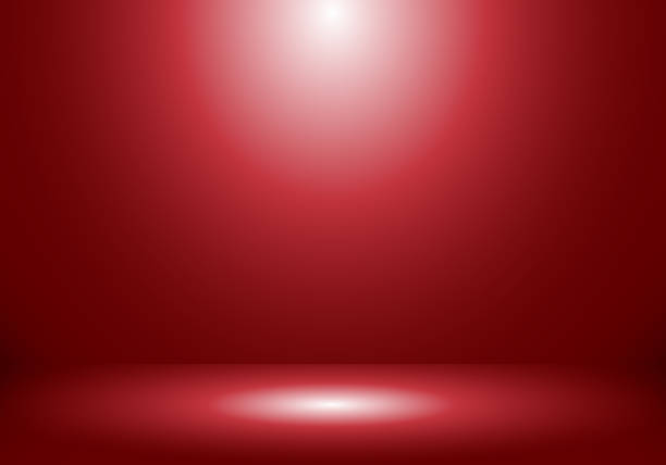 illustrazioni stock, clip art, cartoni animati e icone di tendenza di cabina spettacolo in studio vuota 3d per i designer con riflettori su sfondo rosso sfumato. - red spotlight