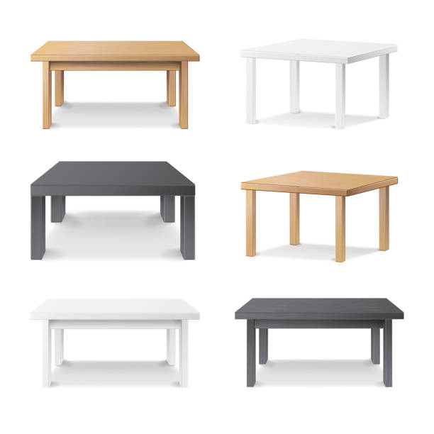 空のテーブル セット ベクトル。木製、プラスチック製、白、黒。孤立した家具、プラットフォーム。オブジェクトのプレゼンテーションのテンプレートです。現実的なベクトル図 - テーブル点のイラスト素材／クリップアート素材／マンガ素材／アイコン素材