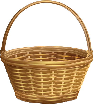 Empty wicker basket with handle arc