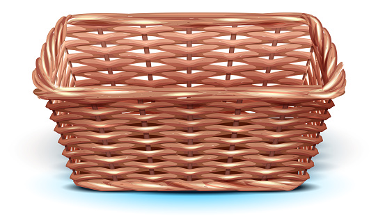 Empty wicker straw basket for harvest festival template. Square basket tray without handles