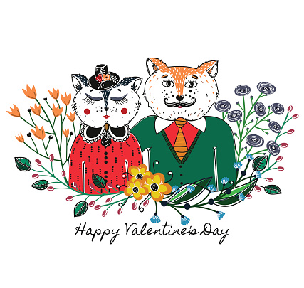 Enamoured cats. Greeting background on Valentine's Day. Feast of love.