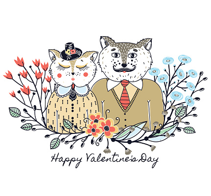 Enamoured cats. Greeting background on Valentine's Day