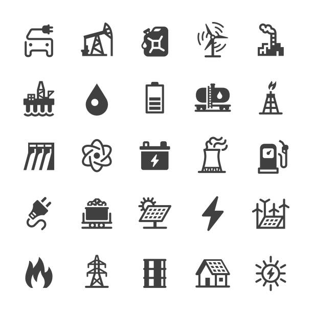 illustrazioni stock, clip art, cartoni animati e icone di tendenza di icone energetiche - serie nera - gas