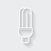 istock Energy saving light bulb. Icon with long shadow on blank background - Flat Design 1370452850