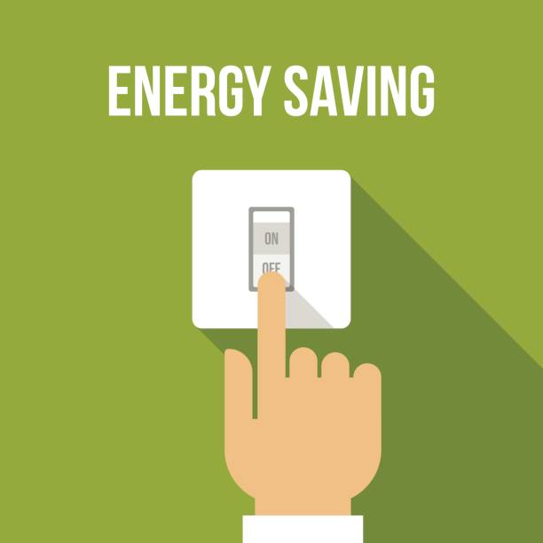 Energy saving Vector concept of energy saving. Flat style. turning on or off stock illustrations