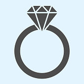 istock Engagement ring solid icon. Romantic proposal jewelry item with diamond. Wedding asset vector design concept, glyph style pictogram on white background, use for web and app. Eps 10. 1205829975
