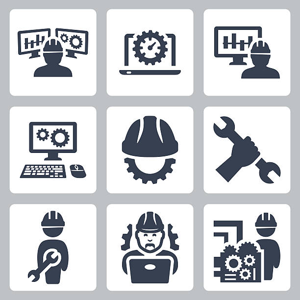 stockillustraties, clipart, cartoons en iconen met engineering vector icons set - machinerie
