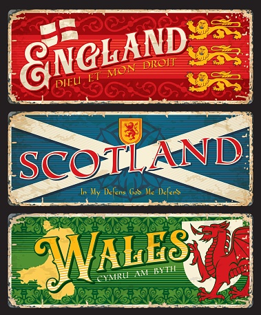 England, Scotland, Wales british regions plates