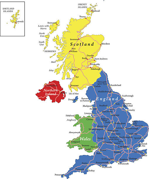 잉글랜드, 스코틀랜드, 웨일즈 및 노르트 밀즈의 맵 - sunderland stock illustrations