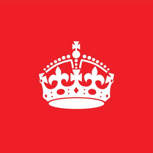 英語クラウン アイコンが赤い背景に分離されました。 - 王冠点のイラスト素材／クリップアート素材／マンガ素材／アイコン素材