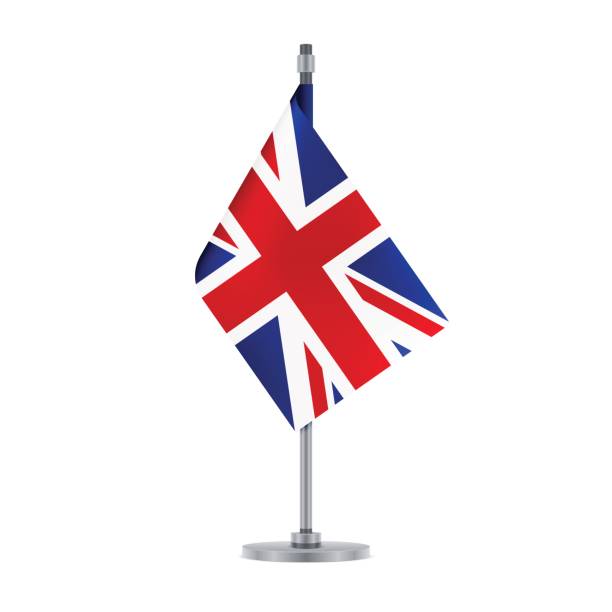 bildbanksillustrationer, clip art samt tecknat material och ikoner med engelska flaggan hänger på den metalliska polen, vektorillustration - english flag