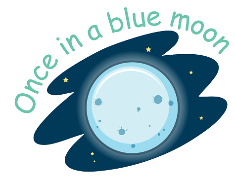 English Idiom With Picture Description For Once In A Blue Moon On