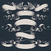 Vector ribbons in engraved style.
