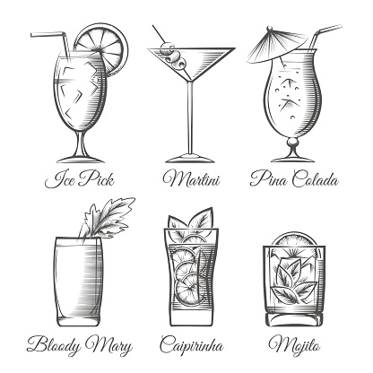 Engraving cocktails vector