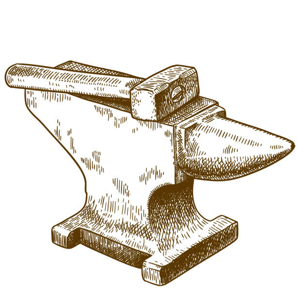 engraving  illustration of anvil and hammer Vector antique engraving drawing illustration of anvil and hammer isolated on white background blacksmith stock illustrations