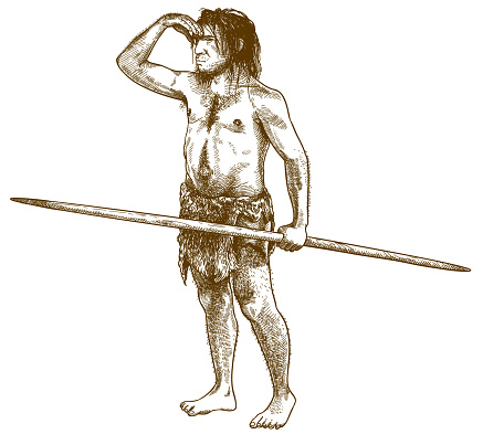 engraving illustration of caveman
