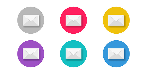 Envelopes icon. Set of colorful circles with post envelopes . Vector illustration . Post consept .Colored  electronic mail. 10 eps