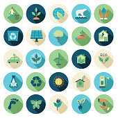 Environment Icon in thin line flat design style set.