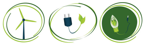 環境緑の電気アイコンセット - 脱炭素点のイラスト素材／クリップアート素材／マンガ素材／アイコン素材