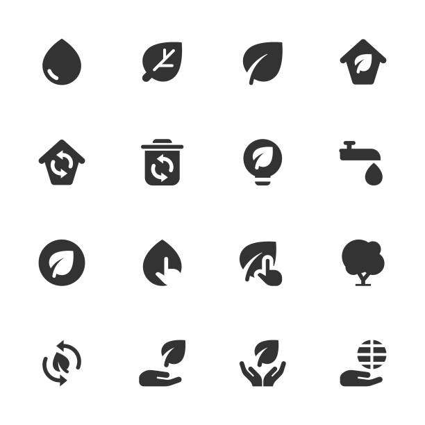Environment icon set - dark solid series Vector illustration of a set of solid dark color environment icons climate action stock illustrations