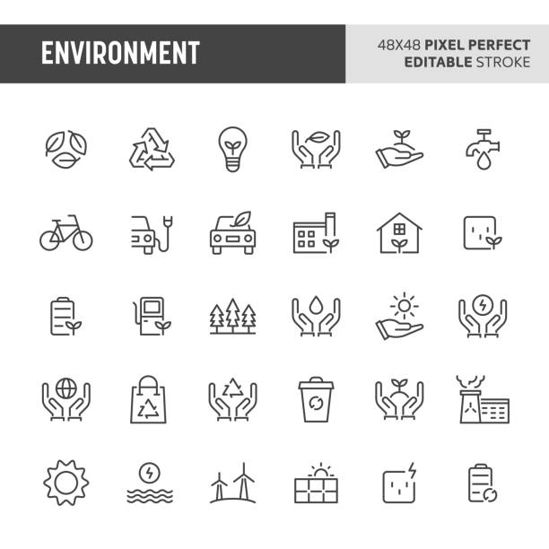 umwelt icon-set - klimaschutz stock-grafiken, -clipart, -cartoons und -symbole