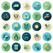 Environment Icon in thin line flat design style set.
