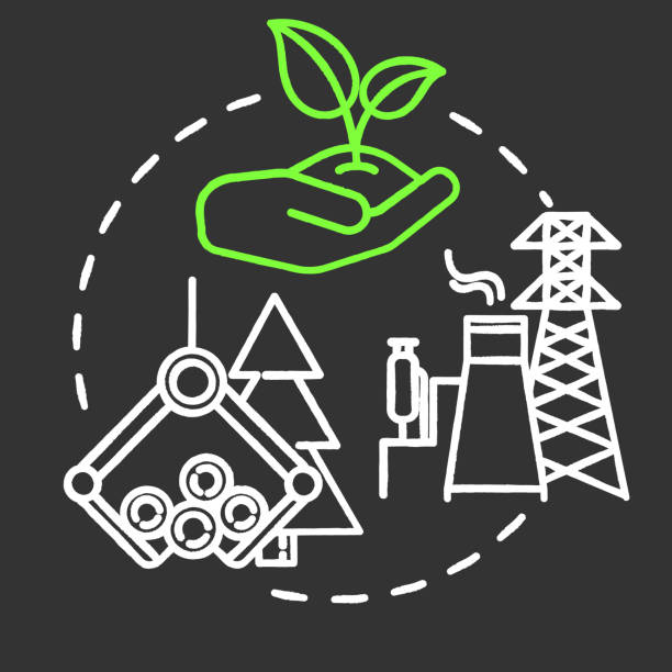 Environmental planning chalk RGB color concept icon. Renewable energy. Building construction. Eco-friendly city. Landscape use idea. Vector isolated chalkboard illustration on black background Environmental planning chalk RGB color concept icon. Renewable energy. Building construction. Eco-friendly city. Landscape use idea. Vector isolated chalkboard illustration on black background esg stock illustrations