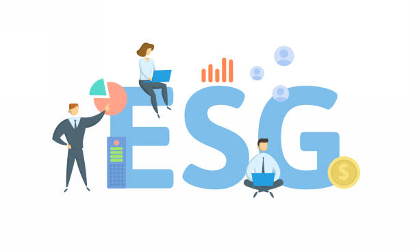 ESG, Environmental, Social and Governance. Concept with keyword, people and icons. Flat vector illustration. Isolated on white. ESG, Environmental, Social and Governance. Concept with keyword, people and icons. Flat vector illustration. Isolated on white background. esg stock illustrations