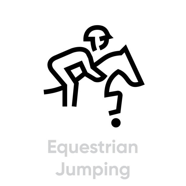 stockillustraties, clipart, cartoons en iconen met ruiter springende sportpictogrammen - jumping