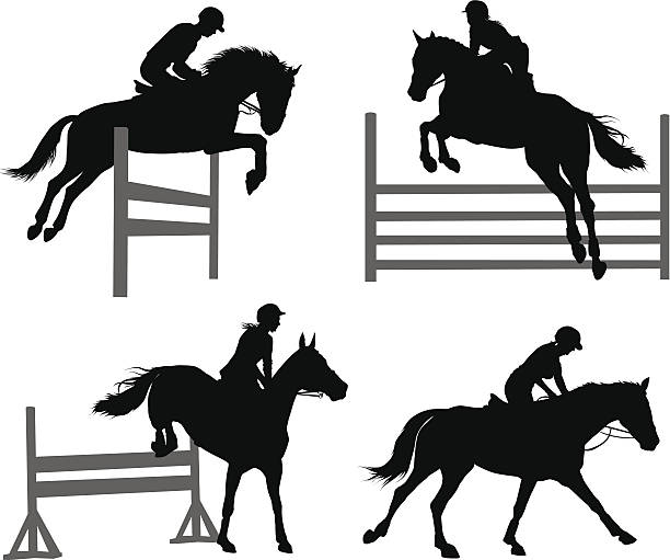 bildbanksillustrationer, clip art samt tecknat material och ikoner med equestrian sports set - hinder häst