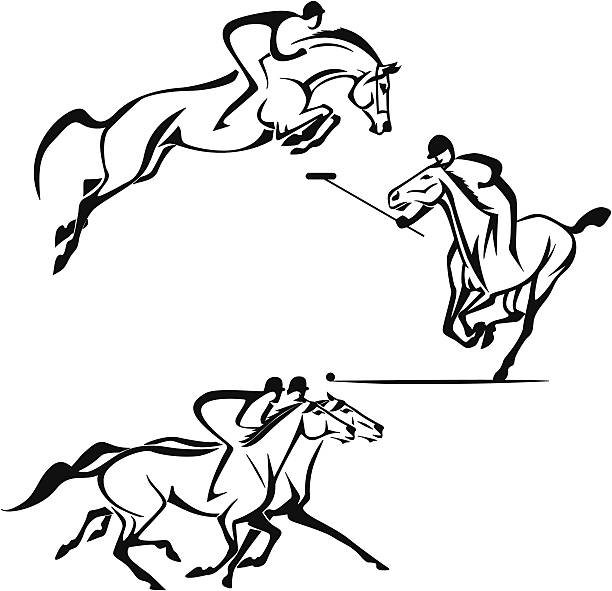 stockillustraties, clipart, cartoons en iconen met equestrian sports showing racing and polo - jumping