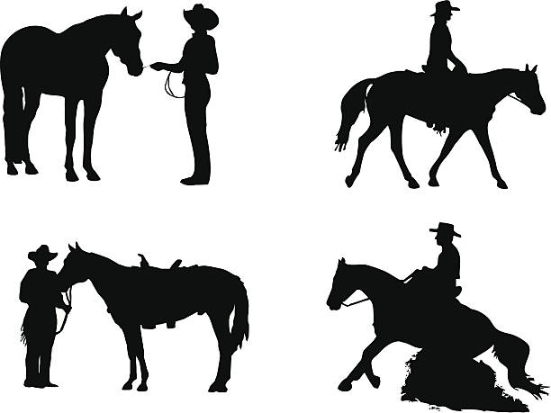 bildbanksillustrationer, clip art samt tecknat material och ikoner med equestrian sports: western - cowboy horse