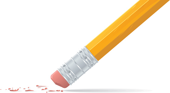 Erasing with the pink eraser end of a yellow pencil