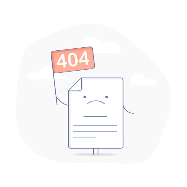 404 Error Page or File not found icon 404 Error Page or File not found icon. Cute upset Page with flag 404 symbol. Oops or Connection Problem, Page does not exist concept. Flat modern outline icon concept, isolated vector illustration. error message stock illustrations