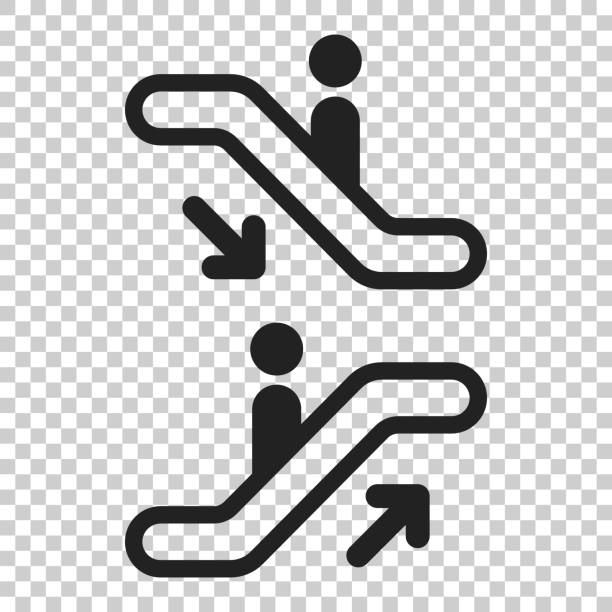 ilustrações de stock, clip art, desenhos animados e ícones de escalator elevator icon. vector illustration on isolated transparent background. business concept escalator pictogram. - stairs subway
