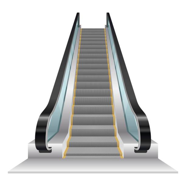ilustrações de stock, clip art, desenhos animados e ícones de escalator vector illustration isolated on white background - stairs subway